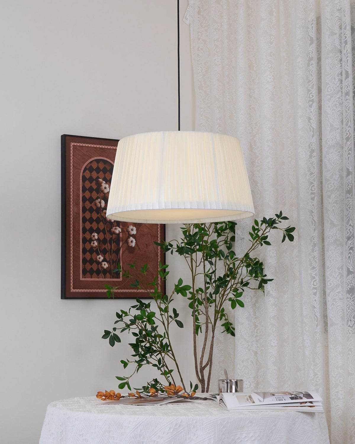 Drum Lampe Pendante Abat-jour en Tissu Pliée Noir Minimaliste Classique - Neutralighting