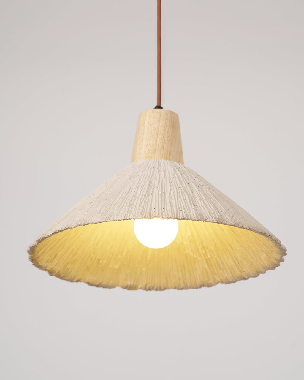 Suspension Bois Dessus Texturé Ciment Abat-jour Gris Naturel Japandi - Neutralighting