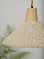 Suspension Bois Dessus Texturé Ciment Abat-jour Gris Naturel Japandi - Neutralighting