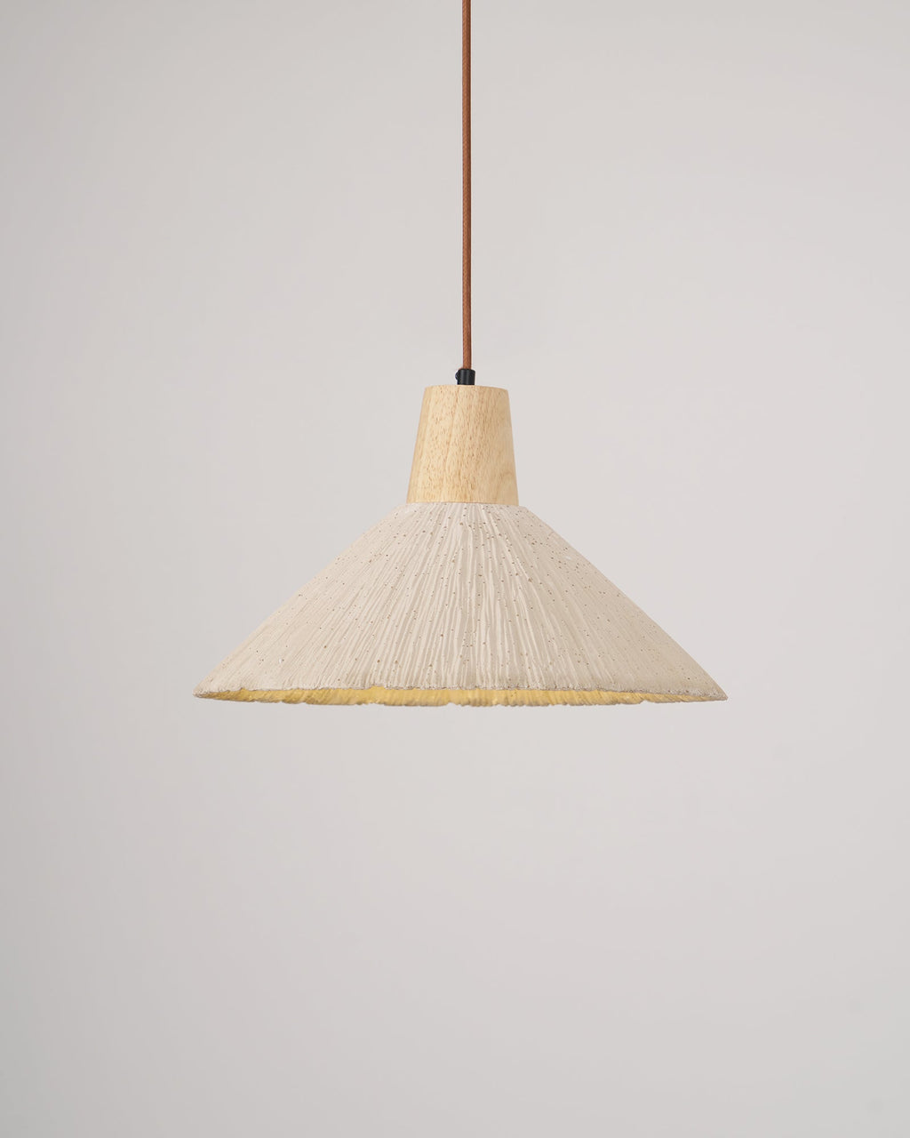 Suspension Bois Dessus Texturé Ciment Abat-jour Gris Naturel Japandi - Neutralighting