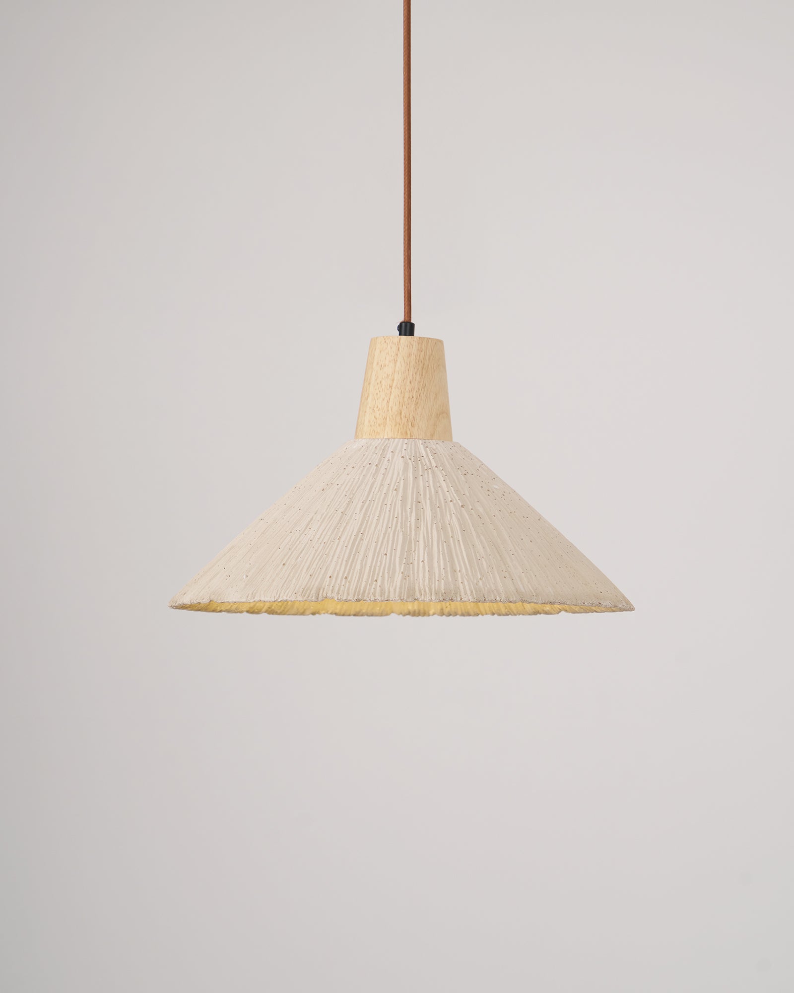 Suspension Bois Dessus Texturé Ciment Abat-jour Gris Naturel Japandi - Neutralighting