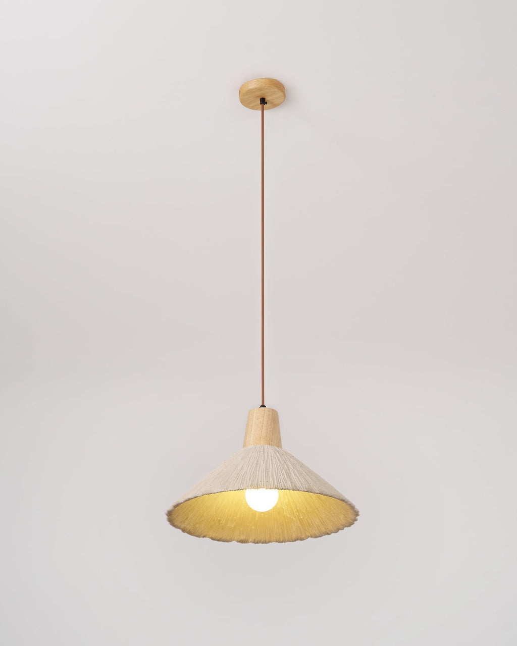 Suspension Bois Dessus Texturé Ciment Abat-jour Gris Naturel Japandi - Neutralighting