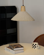 Suspension Bois Dessus Texturé Ciment Abat-jour Gris Naturel Japandi - Neutralighting