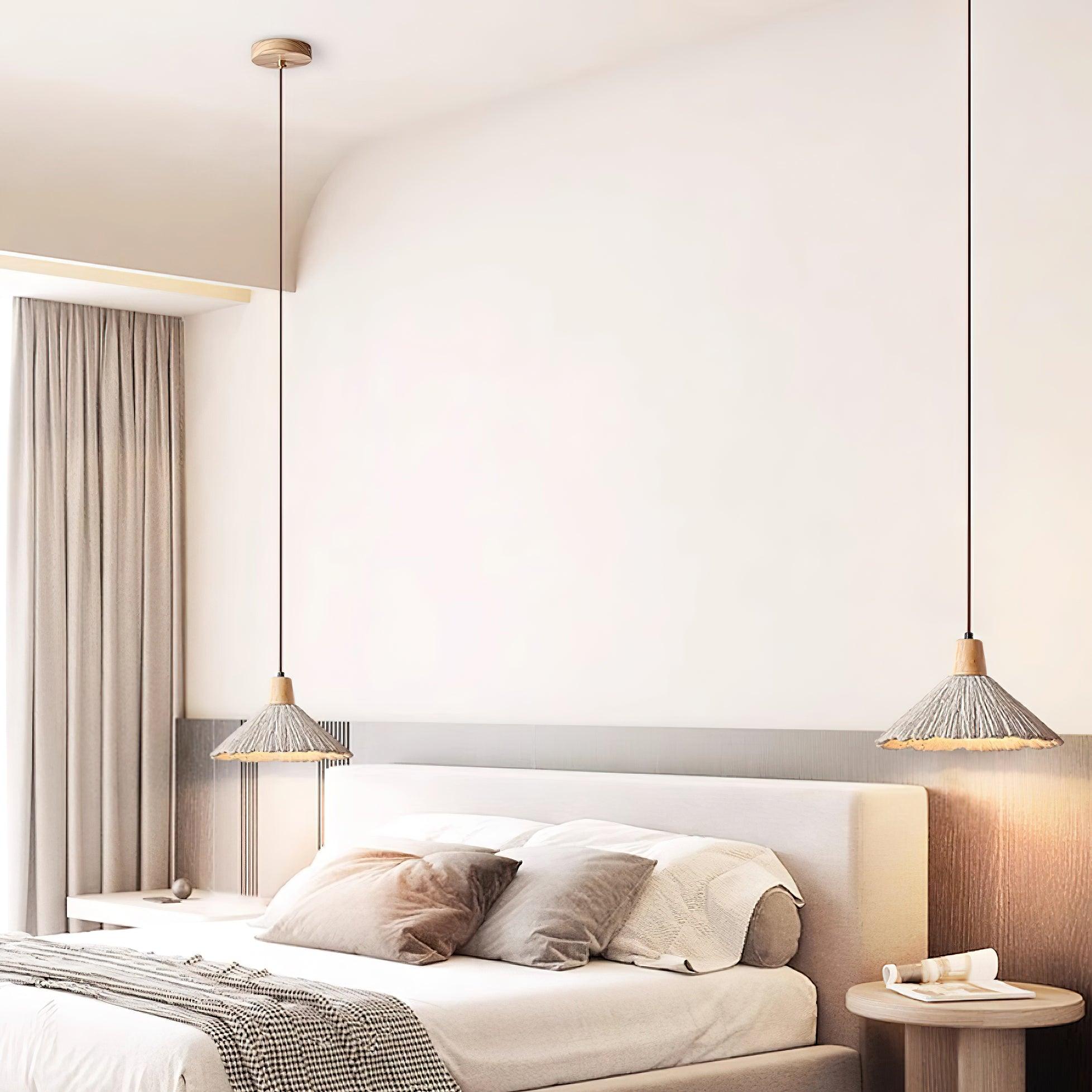Suspension Bois Dessus Texturé Ciment Abat-jour Gris Naturel Japandi - Neutralighting