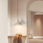 Suspension Bois Dessus Texturé Ciment Abat-jour Gris Naturel Japandi - Neutralighting