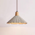Suspension Bois Dessus Texturé Ciment Abat-jour Gris Naturel Japandi - Neutralighting