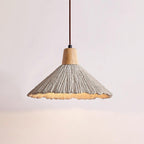 Suspension Bois Dessus Texturé Ciment Abat-jour Gris Naturel Japandi - Neutralighting
