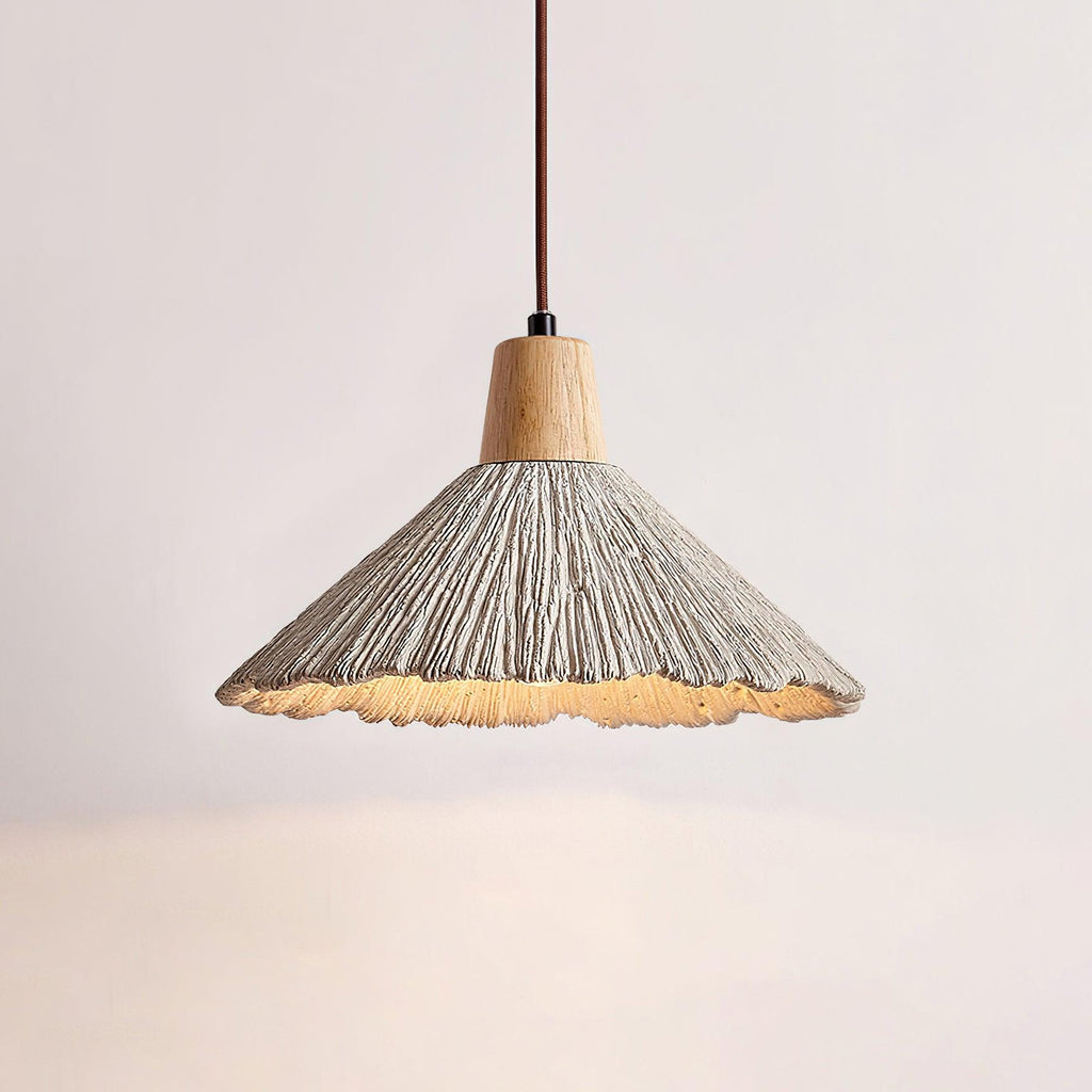 Suspension Bois Dessus Texturé Ciment Abat-jour Gris Naturel Japandi - Neutralighting