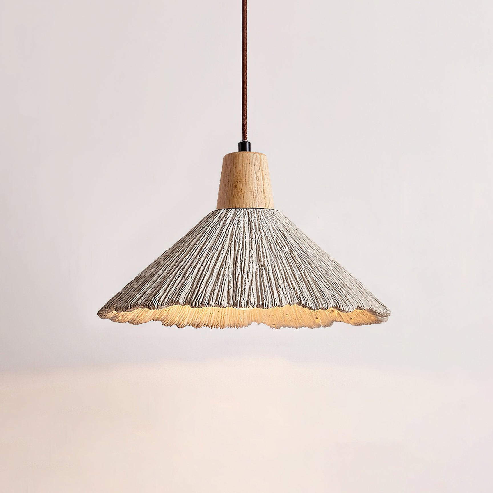 Suspension Bois Dessus Texturé Ciment Abat-jour Gris Naturel Japandi - Neutralighting
