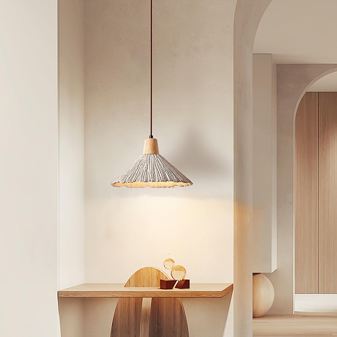 Suspension Bois Dessus Texturé Ciment Abat-jour Gris Naturel Japandi - Neutralighting
