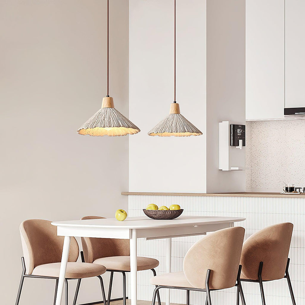Suspension Bois Dessus Texturé Ciment Abat-jour Gris Naturel Japandi - Neutralighting