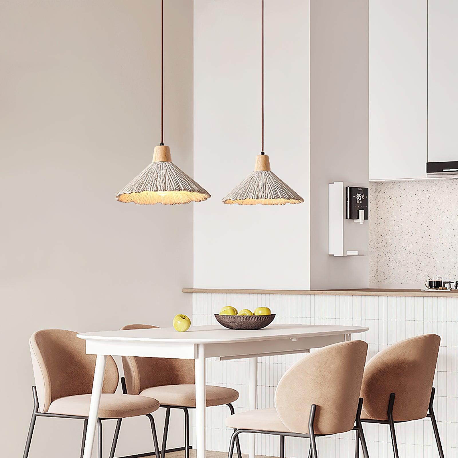 Suspension Bois Dessus Texturé Ciment Abat-jour Gris Naturel Japandi - Neutralighting