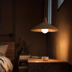 Suspension Bois Dessus Texturé Ciment Abat-jour Gris Naturel Japandi - Neutralighting