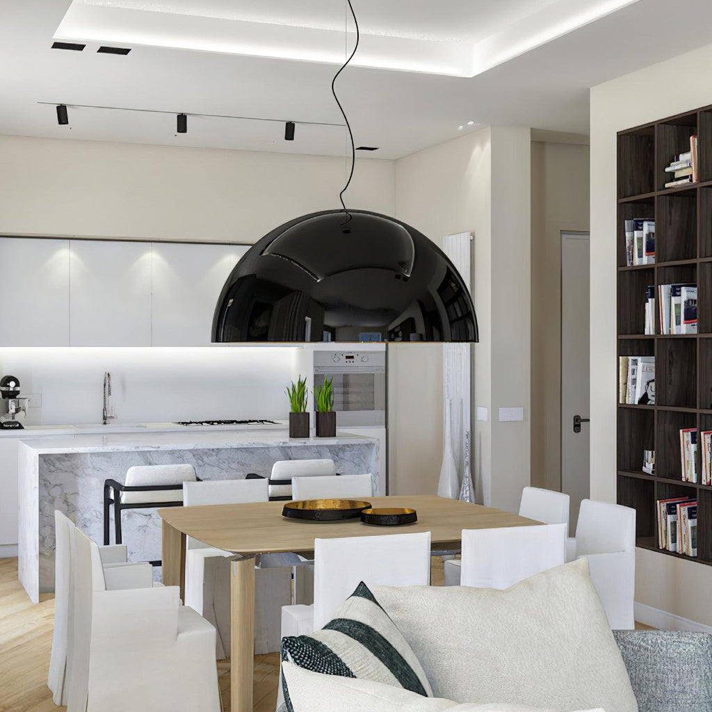 Lampe Pendante Dôme Noir avec Intérieur en Plâtre Embossé Élégant - Neutralighting