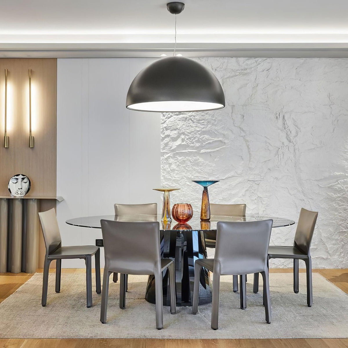 Lampe Pendante Dôme Noir avec Intérieur en Plâtre Embossé Élégant - Neutralighting