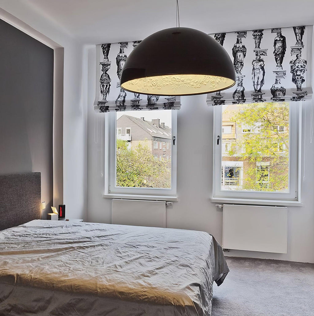 Lampe Pendante Dôme Noir avec Intérieur en Plâtre Embossé Élégant - Neutralighting