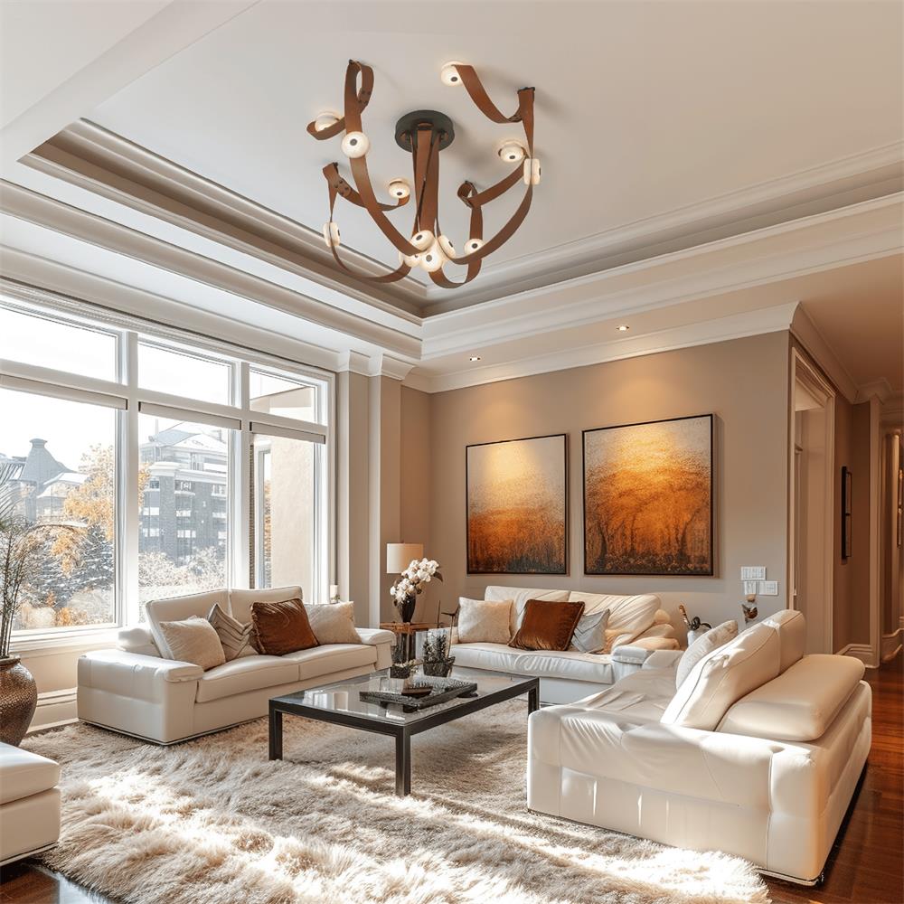 Elraearis Moderne Minimaliste LED Cuir Albâtre Lustre - Neutralighting