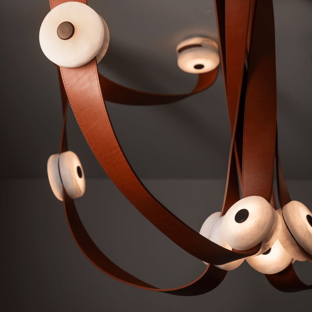 Elraearis Moderne Minimaliste LED Cuir Albâtre Lustre - Neutralighting