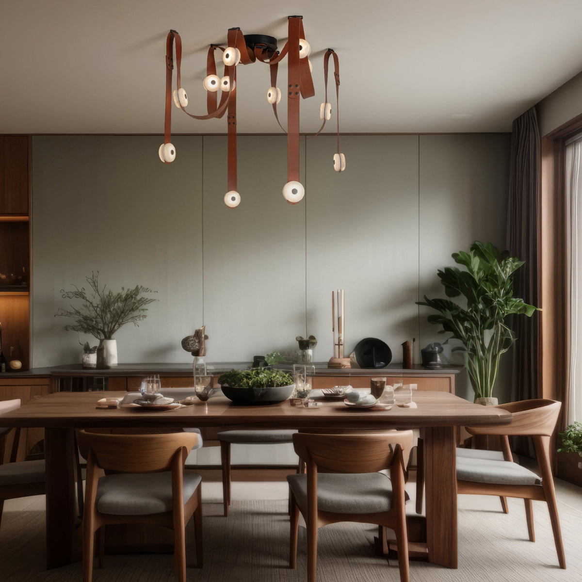 Elraearis Moderne Minimaliste LED Cuir Albâtre Lustre - Neutralighting
