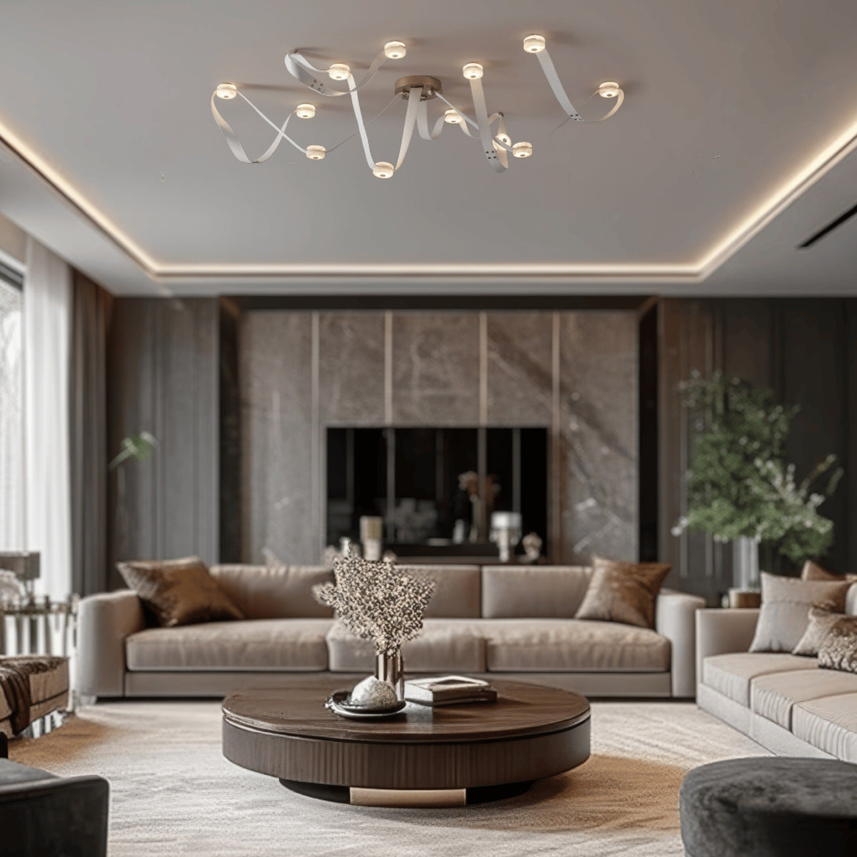 Elraearis Moderne Minimaliste LED Cuir Albâtre Lustre - Neutralighting
