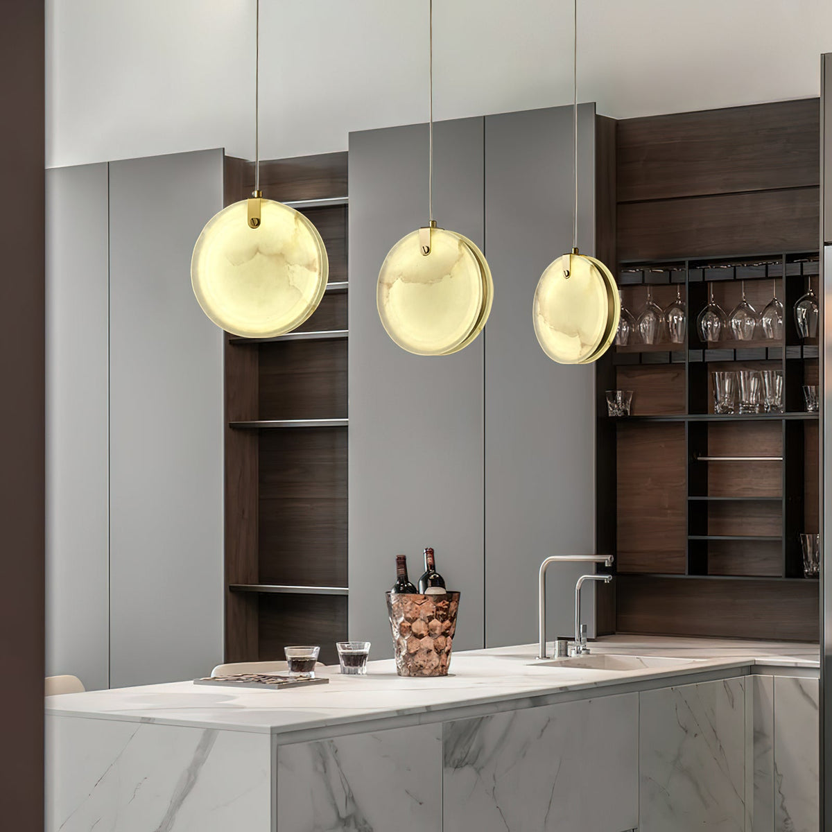 Utalionis Moderne Minimaliste Laiton Albâtre Suspension - Neutralighting