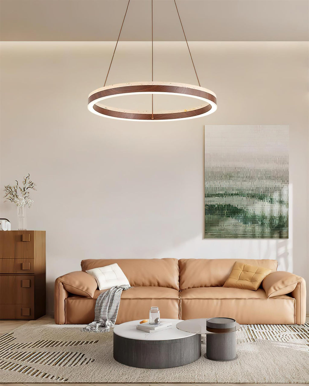 Ritta Chandelier Travertin Géométrie Anneau - Neutralighting