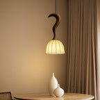 Solia Lampe Pendante Tige Courbée Tissu Bois - Neutralighting