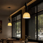 Solia Lampe Pendante Tige Courbée Tissu Bois - Neutralighting