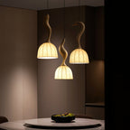 Solia Lampe Pendante Tige Courbée Tissu Bois - Neutralighting