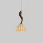 Solia Lampe Pendante Tige Courbée Tissu Bois - Neutralighting