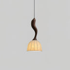 Solia Lampe Pendante Tige Courbée Tissu Bois - Neutralighting