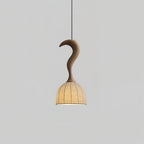 Solia Lampe Pendante Tige Courbée Tissu Bois - Neutralighting