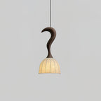 Solia Lampe Pendante Tige Courbée Tissu Bois - Neutralighting