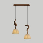 Solia Lampe Pendante Tige Courbée Tissu Bois - Neutralighting
