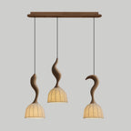 Solia Lampe Pendante Tige Courbée Tissu Bois - Neutralighting
