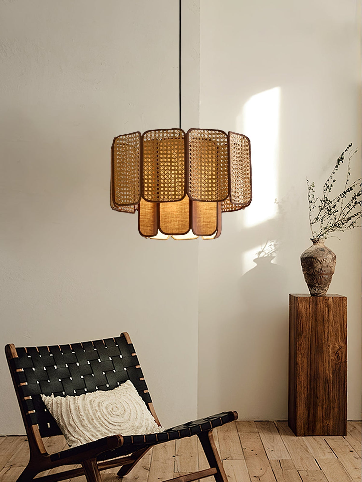Cane Lampe Suspendue Vintage en Tissu - Neutralighting