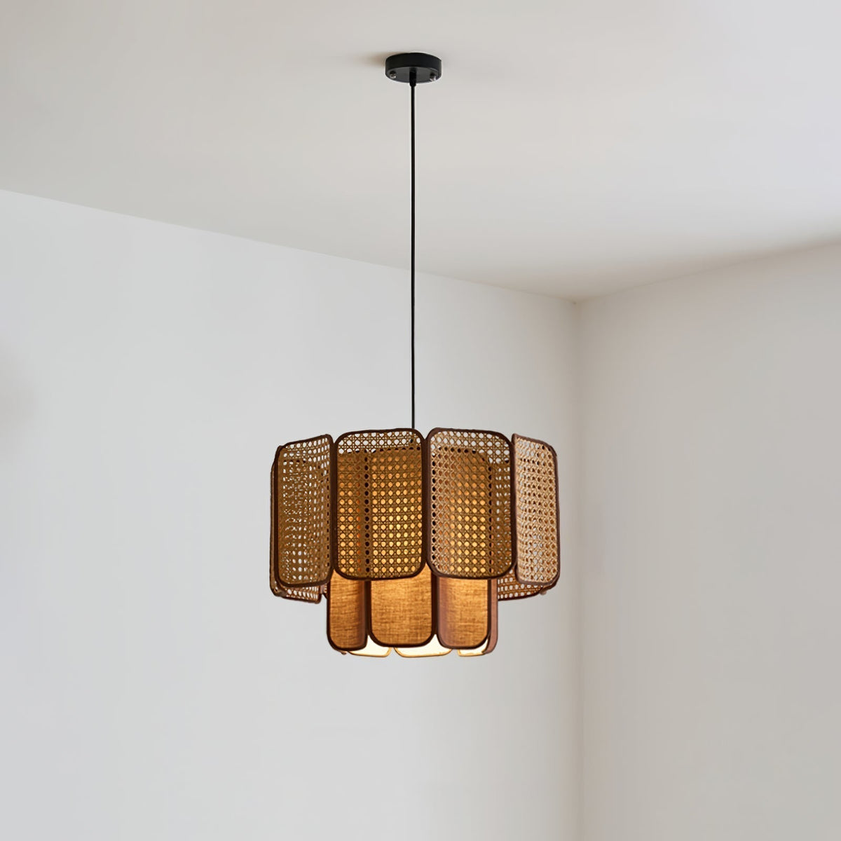 Cane Lampe Suspendue Vintage en Tissu - Neutralighting
