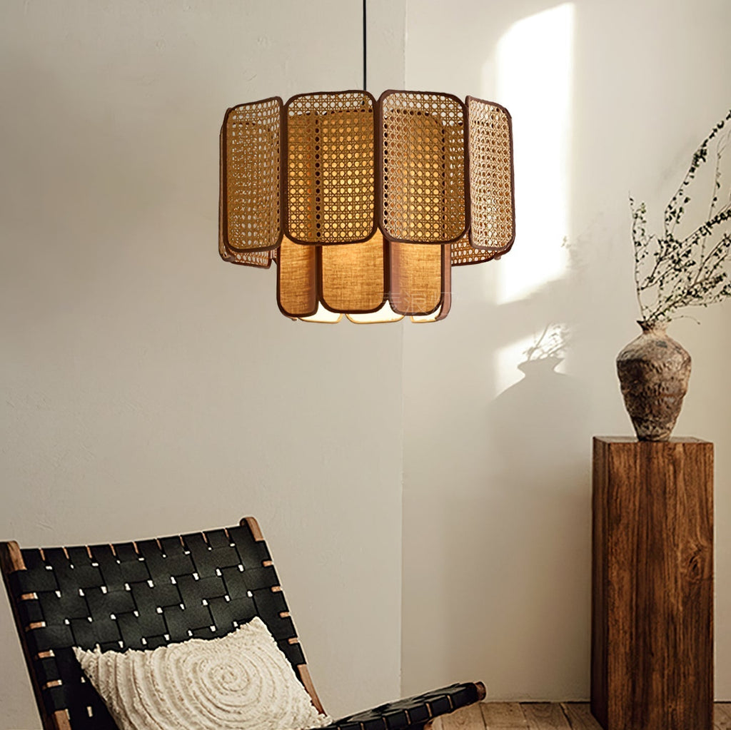 Cane Lampe Suspendue Vintage en Tissu - Neutralighting
