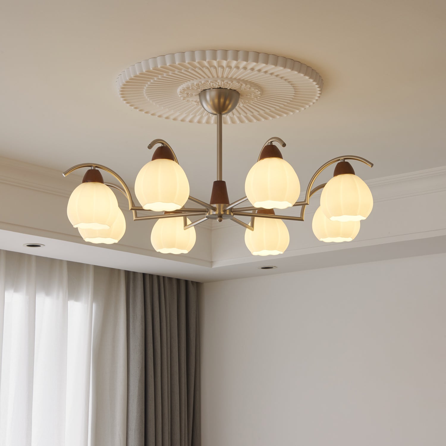 Ilaeiel Chandelier Bois Verre Élégance Traditionnelle Bloom - Neutralighting