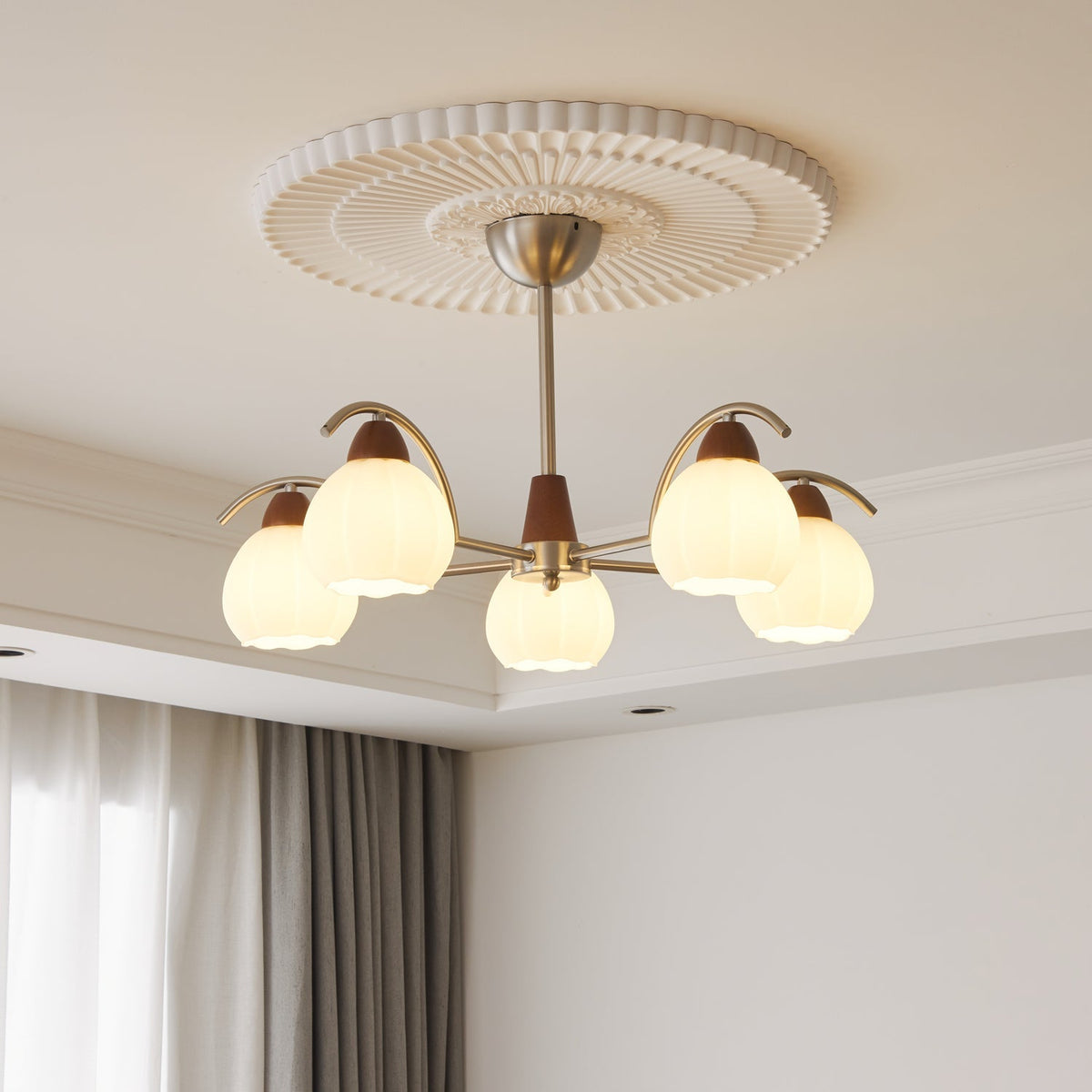 Ilaeiel Chandelier Bois Verre Élégance Traditionnelle Bloom - Neutralighting