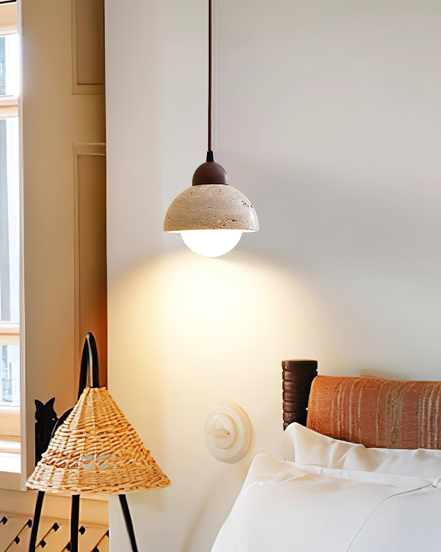 Suspension Bois Dessus Jaune Travertin Verre Blanc Beige Moderne - Neutralighting