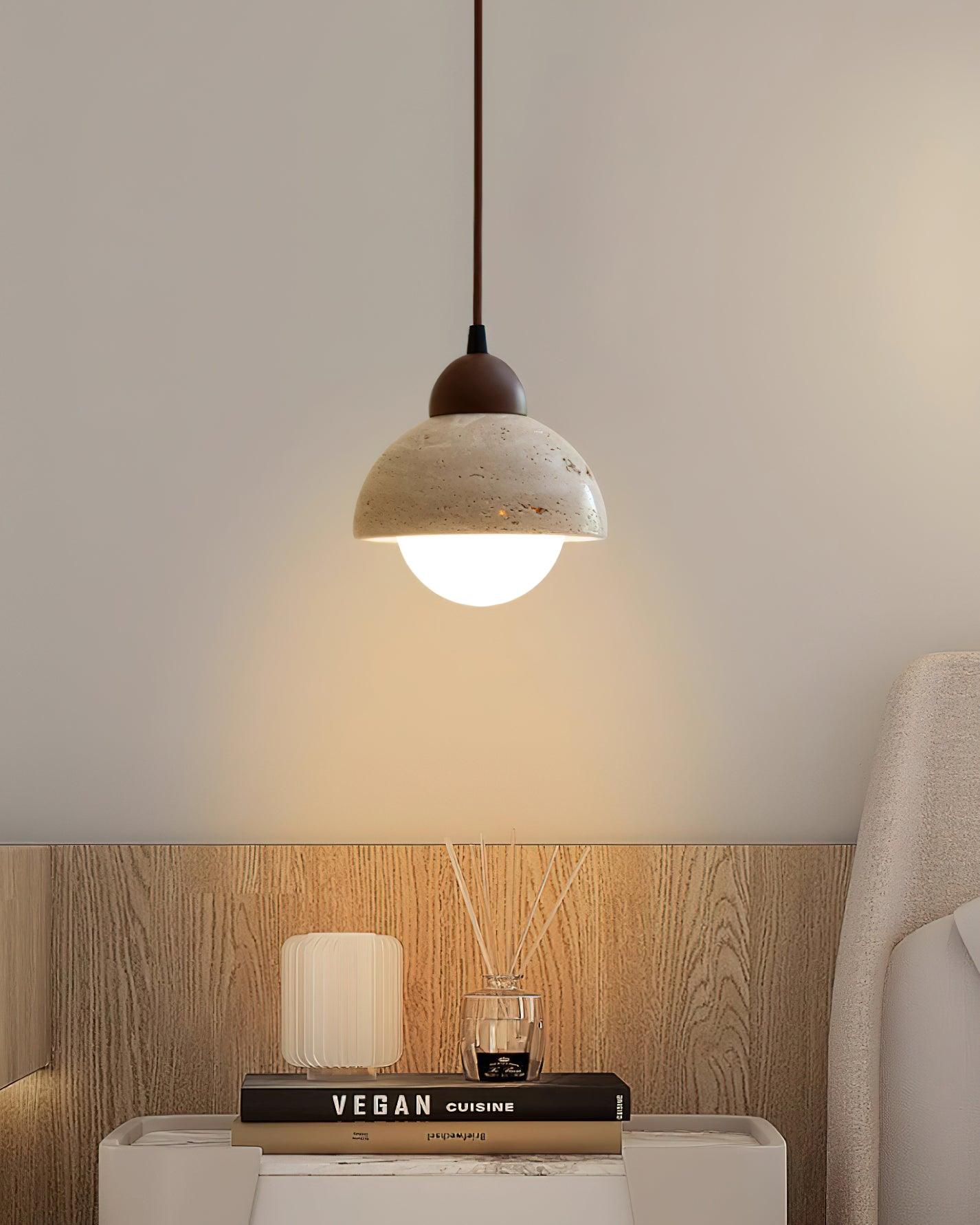 Suspension Bois Dessus Jaune Travertin Verre Blanc Beige Moderne - Neutralighting