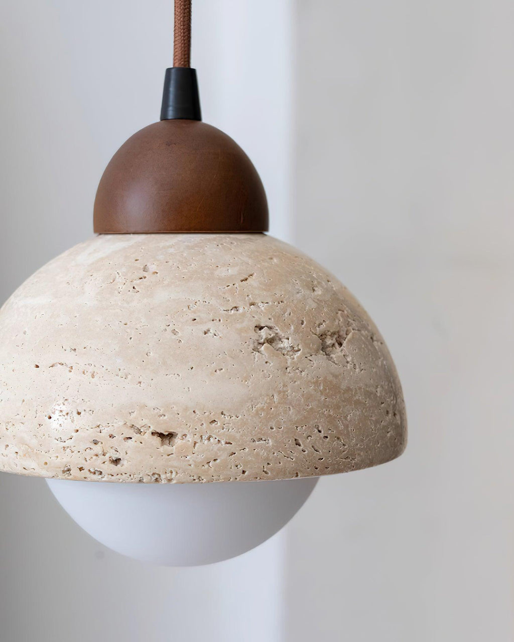 Suspension Bois Dessus Jaune Travertin Verre Blanc Beige Moderne - Neutralighting