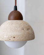Suspension Bois Dessus Jaune Travertin Verre Blanc Beige Moderne - Neutralighting