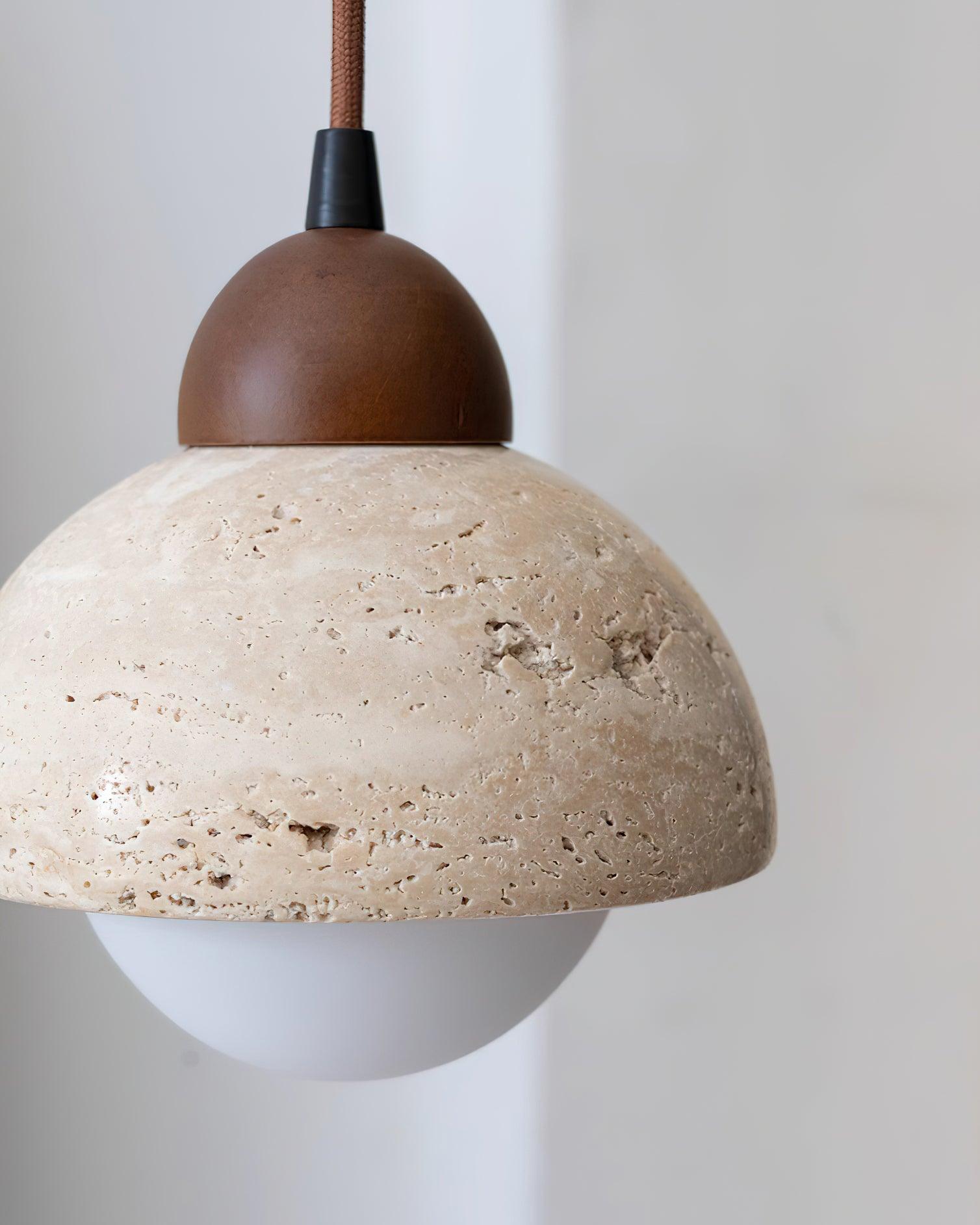 Suspension Bois Dessus Jaune Travertin Verre Blanc Beige Moderne - Neutralighting