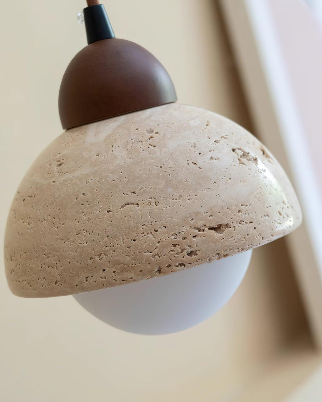 Suspension Bois Dessus Jaune Travertin Verre Blanc Beige Moderne - Neutralighting