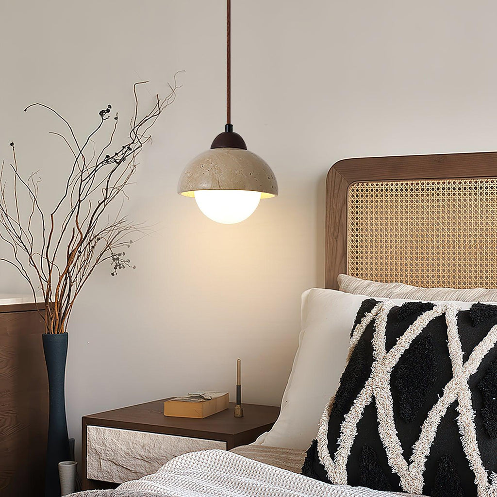Suspension Bois Dessus Jaune Travertin Verre Blanc Beige Moderne - Neutralighting