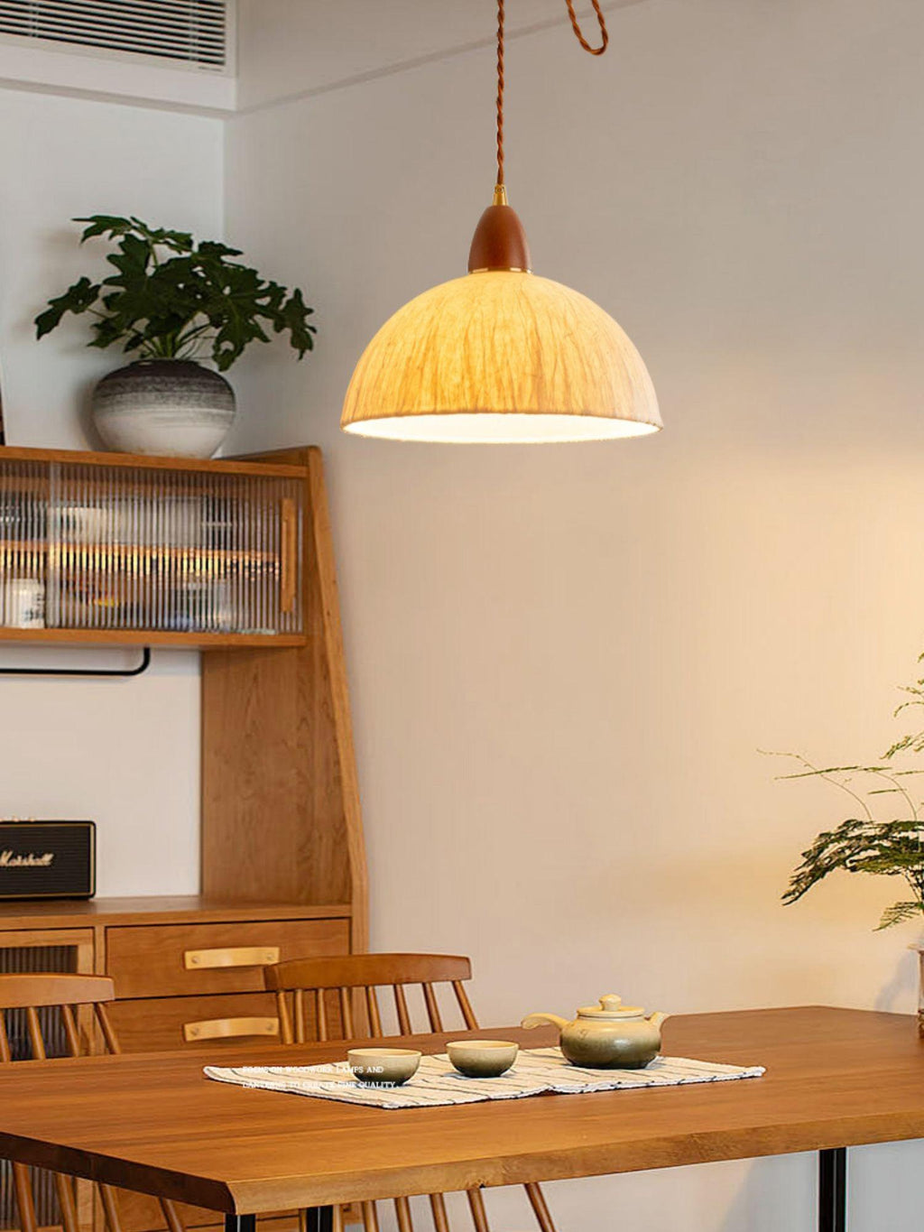 Vellara Papier & Bois Pendentif Lampe - Neutralighting