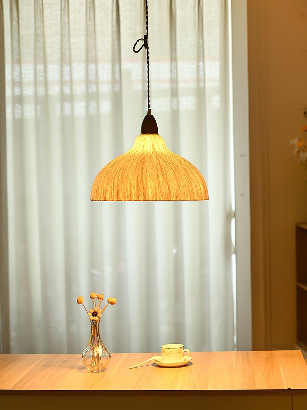 Vellara Papier & Bois Pendentif Lampe - Neutralighting