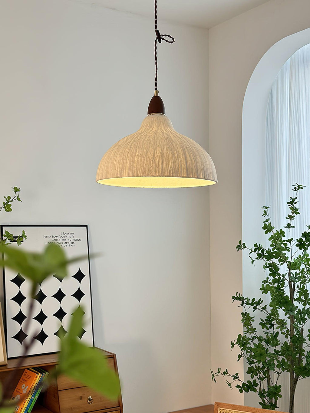 Vellara Papier & Bois Pendentif Lampe - Neutralighting